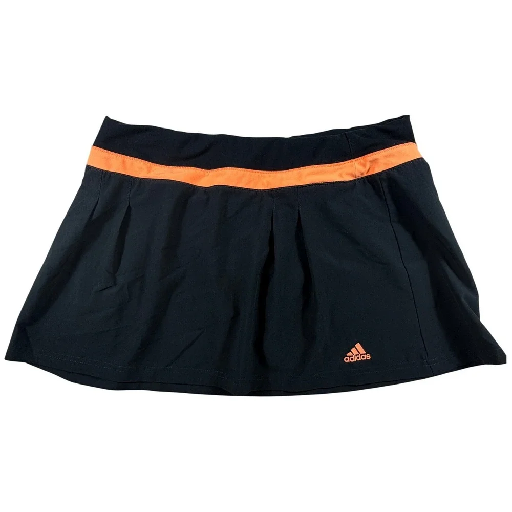 Adidas Climalite Tennis Skort Black Orange Pleated Athletic Skirt Womens Size M